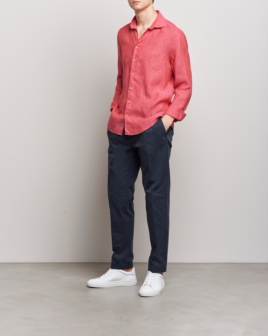 Herre | Skjorter | Stenströms | Slimline Cut Away Linen Shirt Rasperry