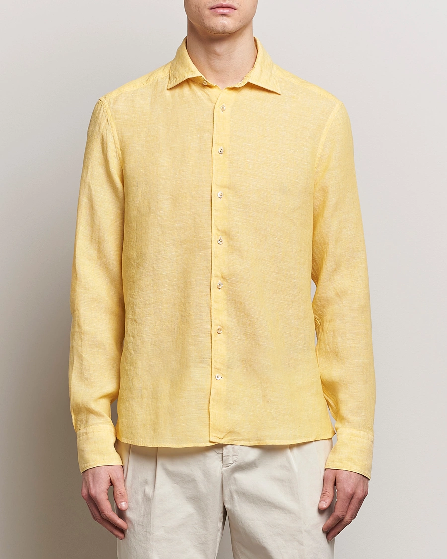 Herre | Casual | Stenströms | Slimline Cut Away Linen Shirt Yellow