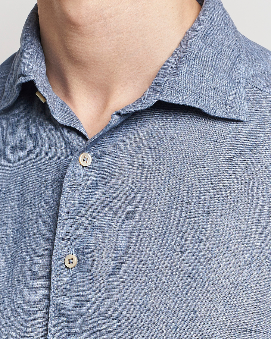 Herre | Skjorter | Stenströms | Slimline Cut Away Linen Shirt Steel Blue