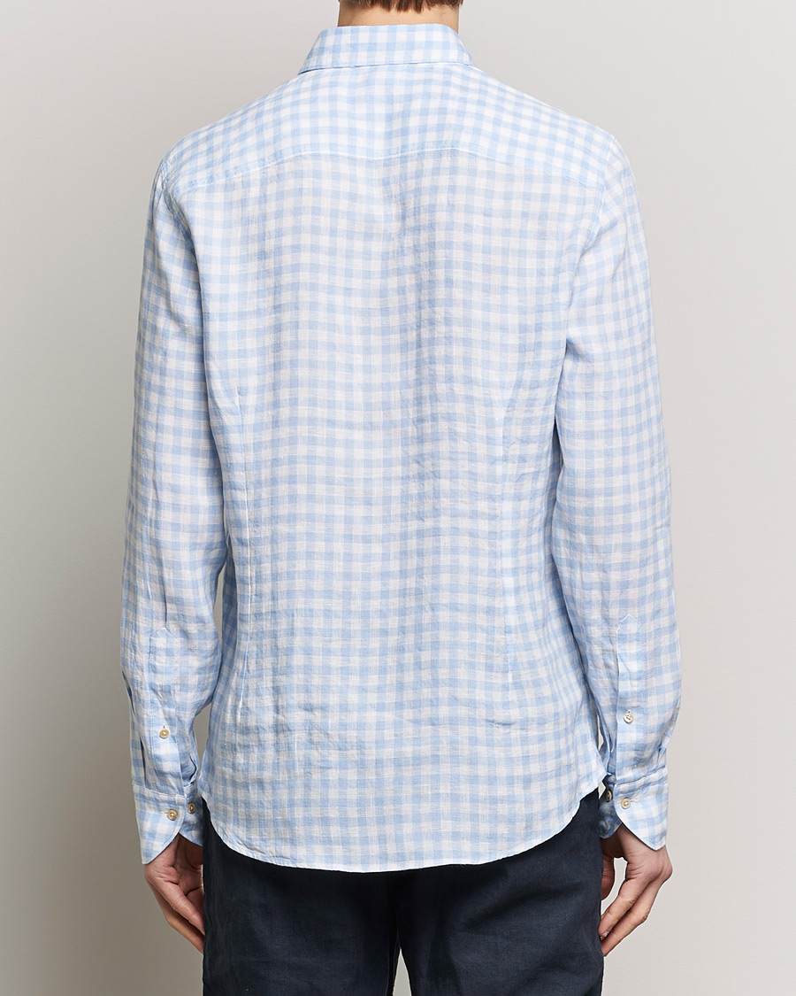 Herre | Skjorter | Stenströms | Slimline Cut Away Checked Linen Shirt Light Blue