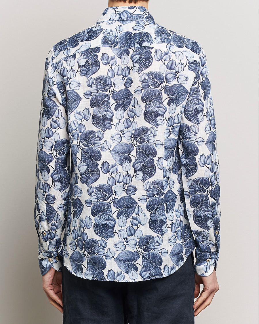 Herre | Skjorter | Stenströms | Slimline Cut Away Printed Flower Linen Shirt Blue