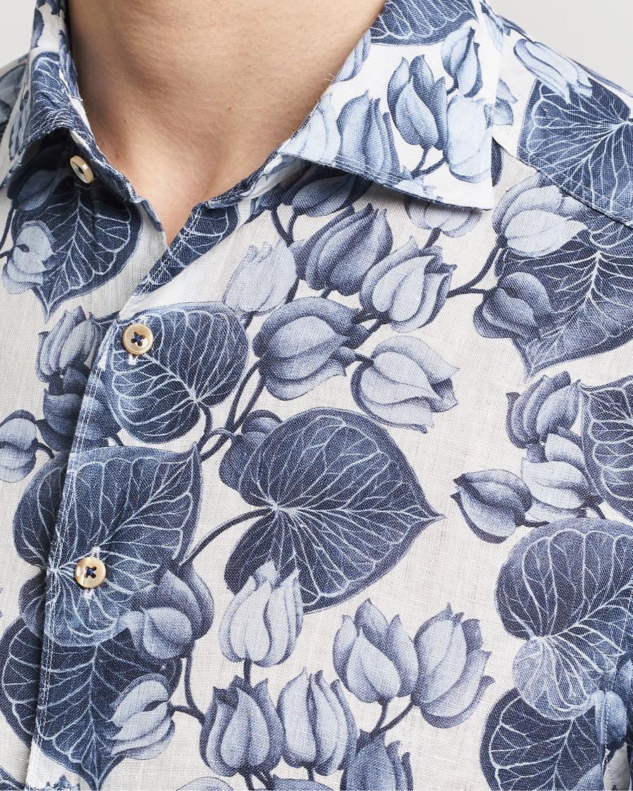 Herre | Skjorter | Stenströms | Slimline Cut Away Printed Flower Linen Shirt Blue