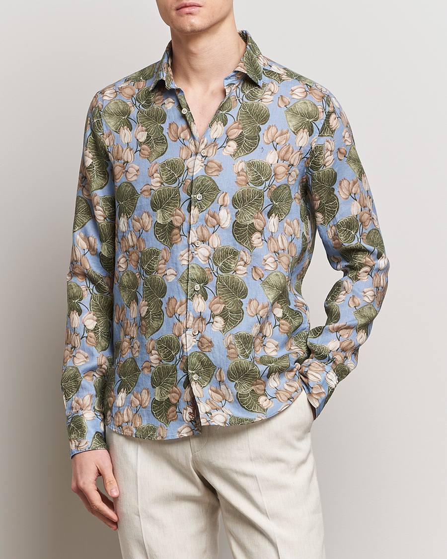 Herre | Nyheder | Stenströms | Slimline Cut Away Printed Flower Linen Shirt Multi