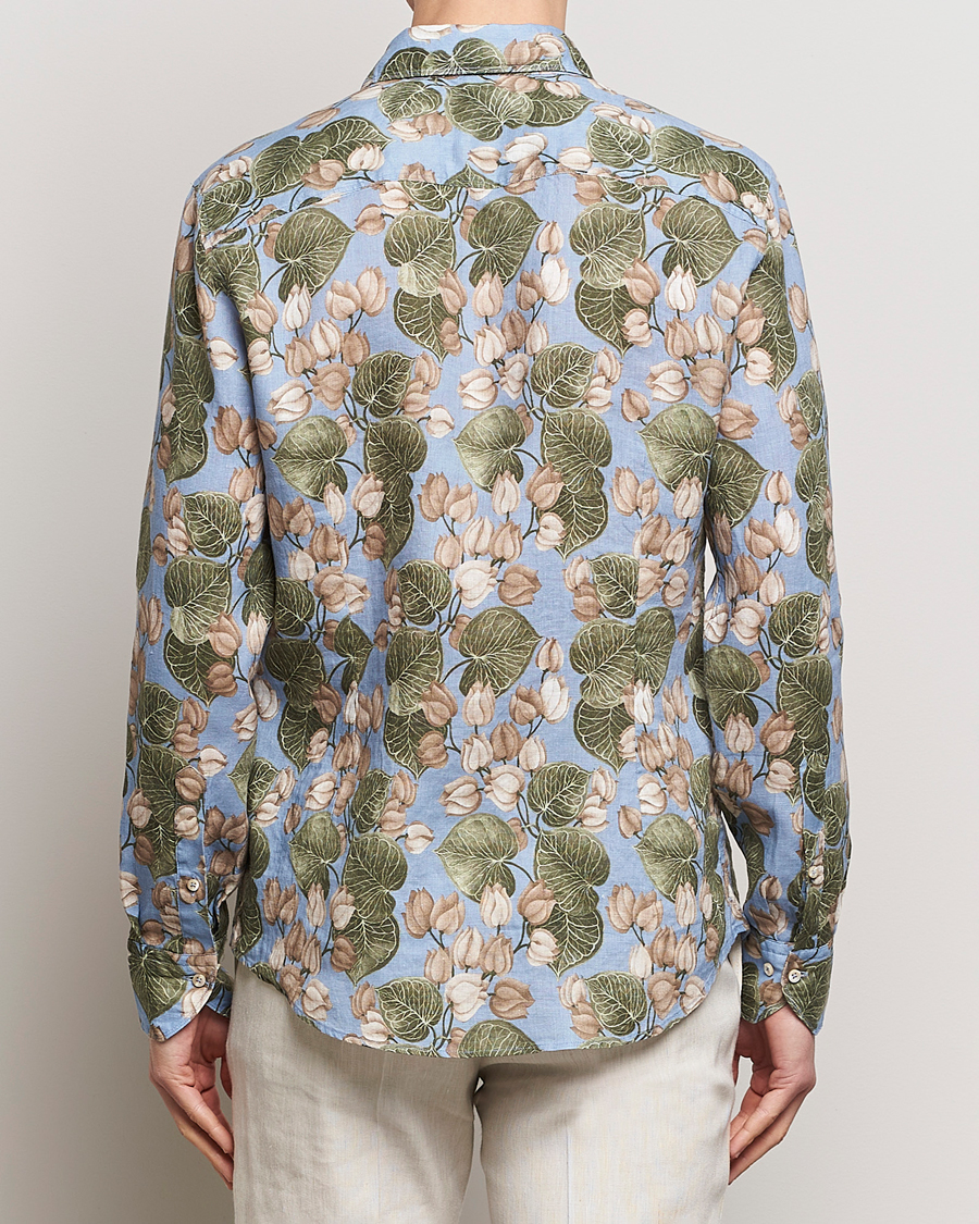 Herre | Skjorter | Stenströms | Slimline Cut Away Printed Flower Linen Shirt Multi
