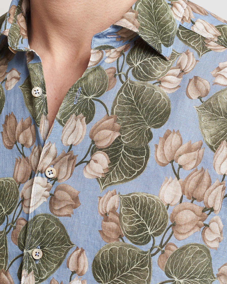 Herre | Skjorter | Stenströms | Slimline Cut Away Printed Flower Linen Shirt Multi