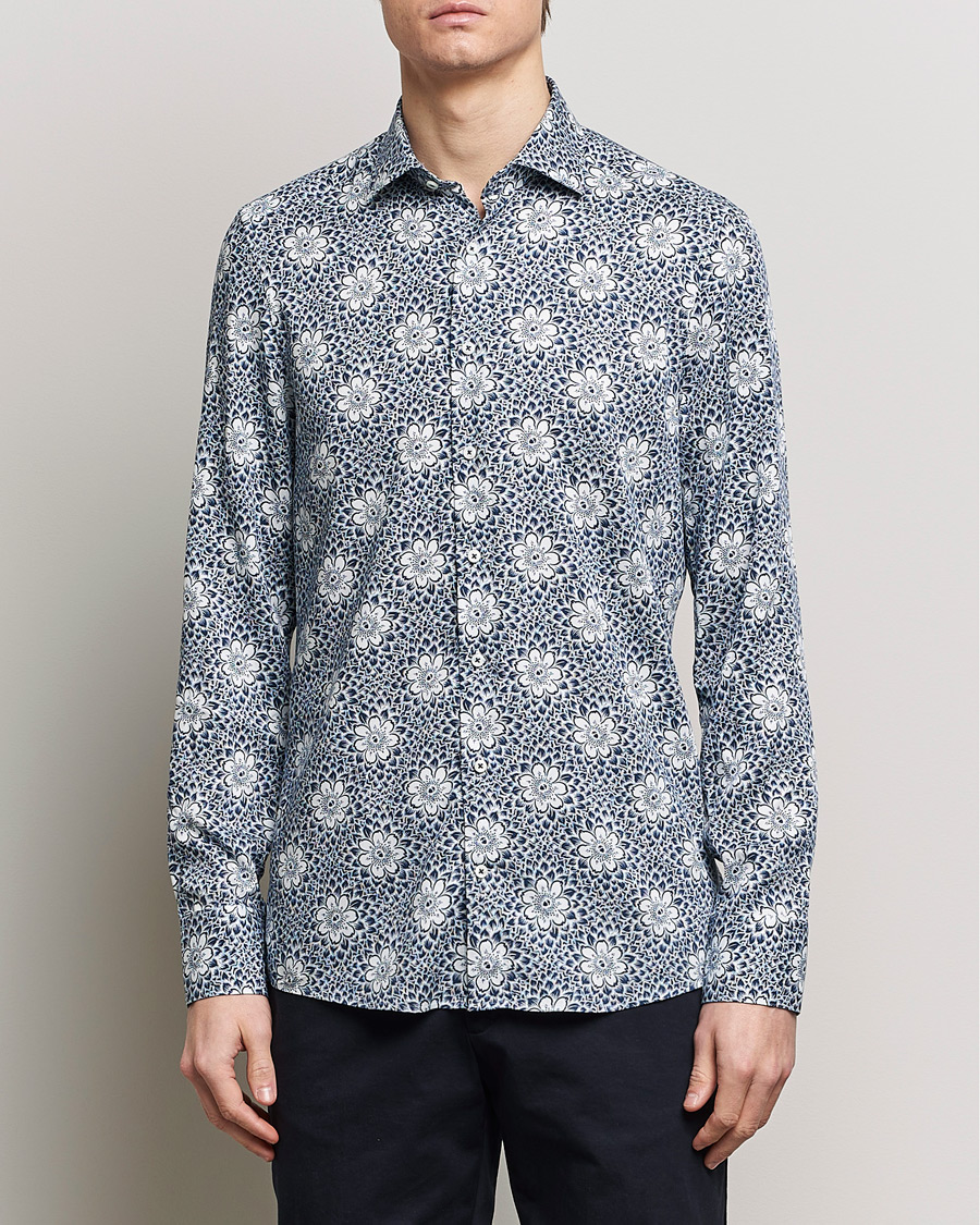 Herre | Casualskjorter | Stenströms | Slimline Cut Away Printed Viscose Shirt Blue