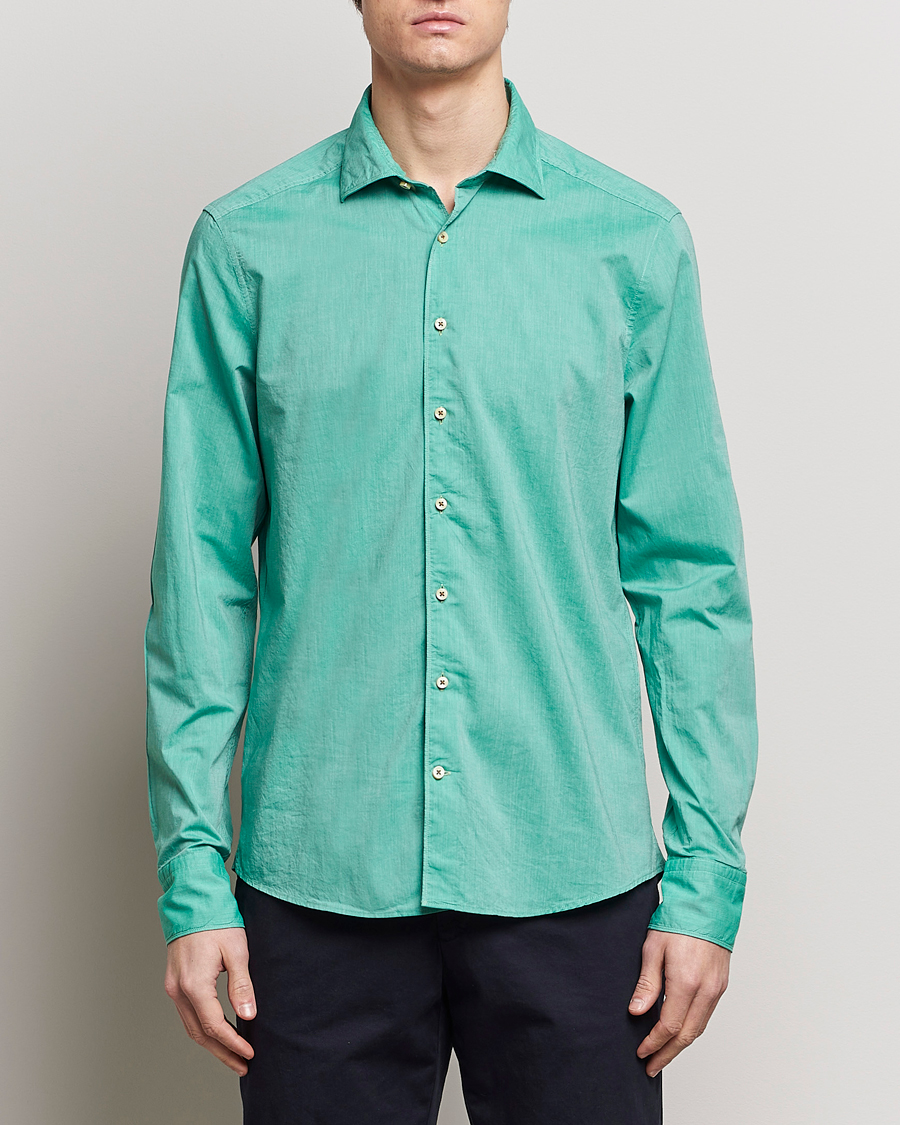 Herre |  | Stenströms | Slimline Washed Summer Poplin Shirt Green