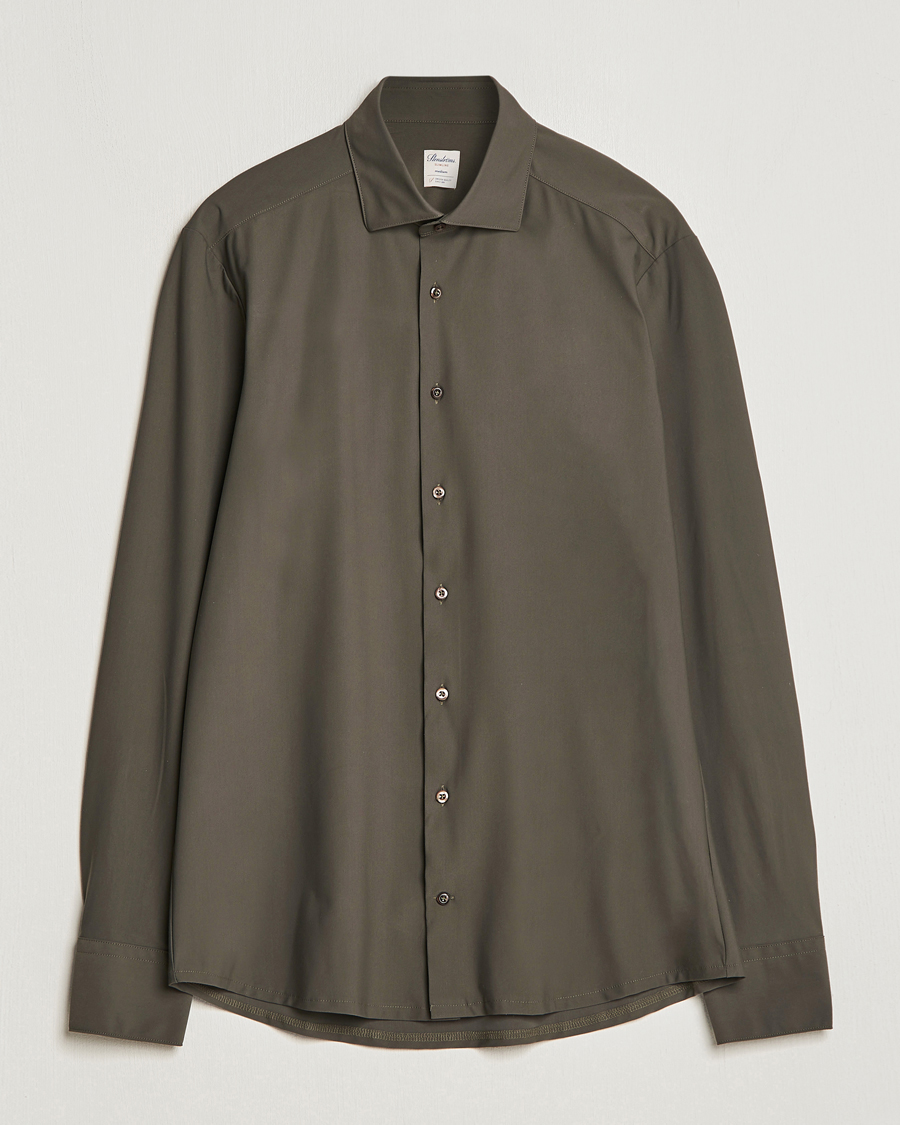 Herre | Skjorter | Stenströms | Slimline Cut Away 4-Way Stretch Shirt Dark Green