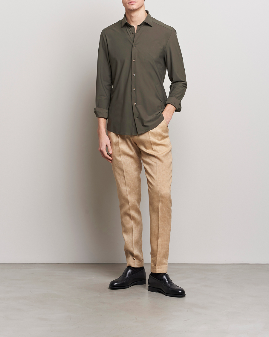 Herre | Skjorter | Stenströms | Slimline Cut Away 4-Way Stretch Shirt Dark Green