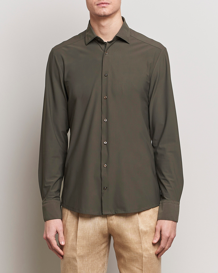 Men |  | Stenströms | Slimline Cut Away 4-Way Stretch Shirt Dark Green