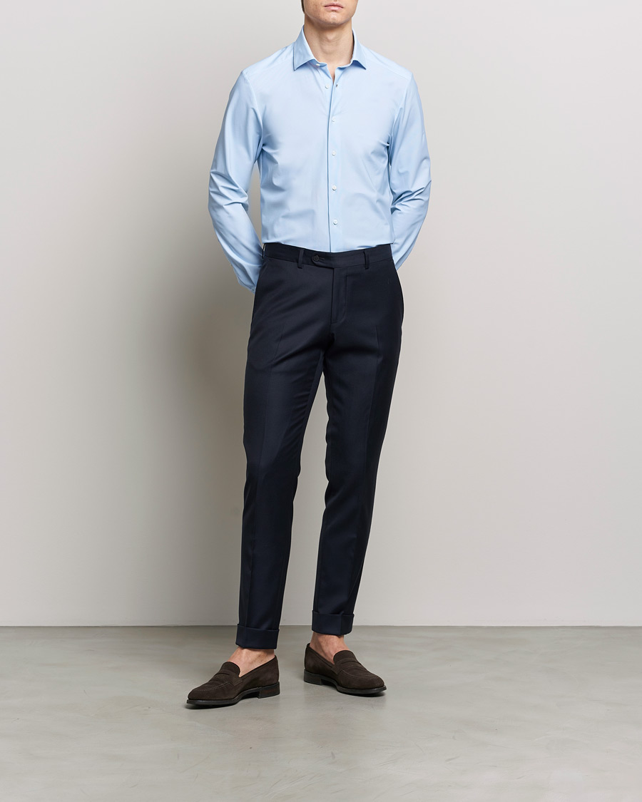 Herr | Stenströms | Stenströms | Slimline Micro Check Cut Away 4-Way Stretch Shirt Blue