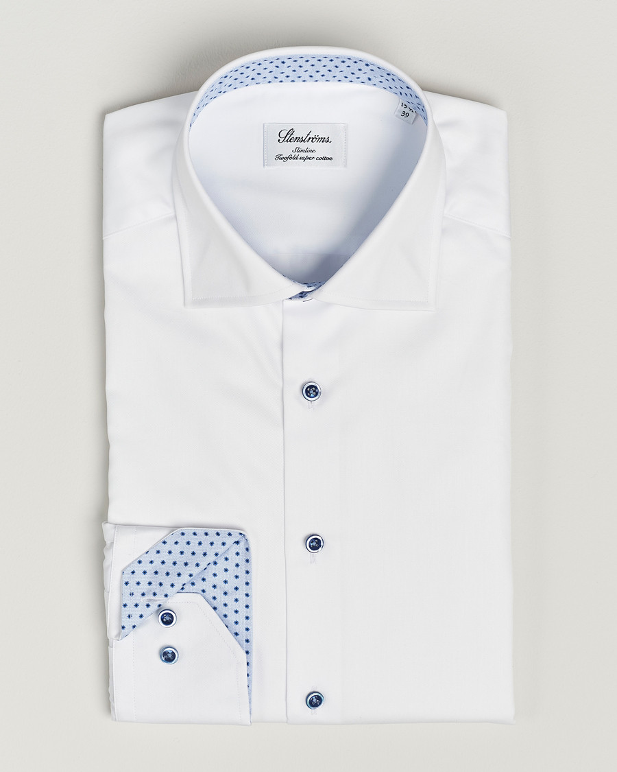 Herre |  | Stenströms | Slimline Cut Away Print Contrast Shirt White