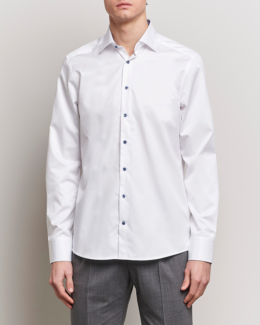 Herre | Stenströms | Stenströms | Slimline Cut Away Print Contrast Shirt White