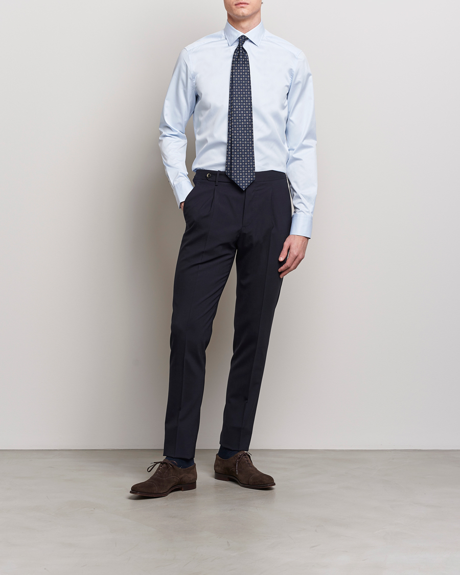 Herre | Businesskjorter | Stenströms | Slimline Cut Away Print Contrast Shirt Light Blue