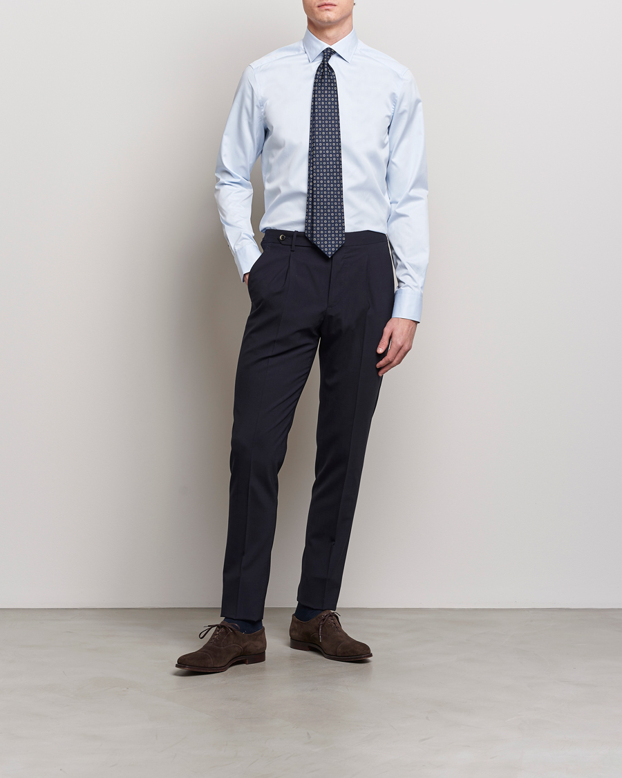 Herre | Mørkt tøj | Stenströms | Slimline Cut Away Print Contrast Shirt Light Blue