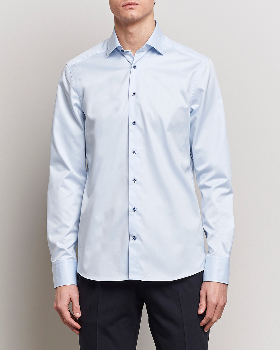 Herre | Mørkt tøj | Stenströms | Slimline Cut Away Print Contrast Shirt Light Blue