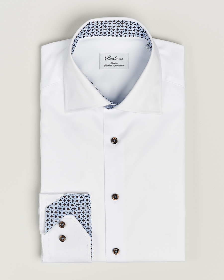 Herre |  | Stenströms | Slimline Cut Away Contrast Shirt White