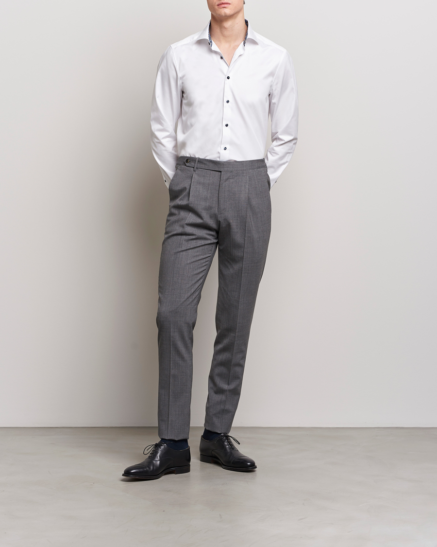 Herr | Kläder | Stenströms | Slimline Cut Away Flower Contrast Shirt White