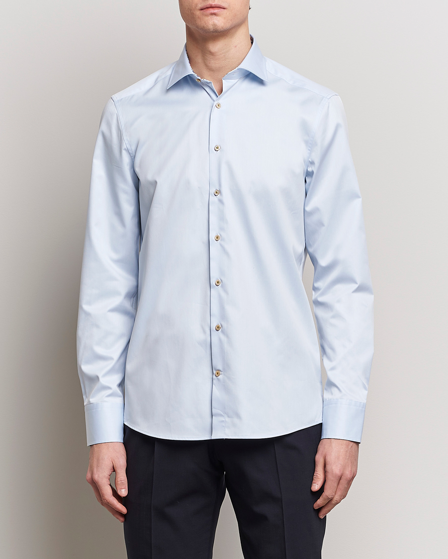 Herre | Skjorter | Stenströms | Slimline Cut Away Flower Contrast Shirt Light Blue