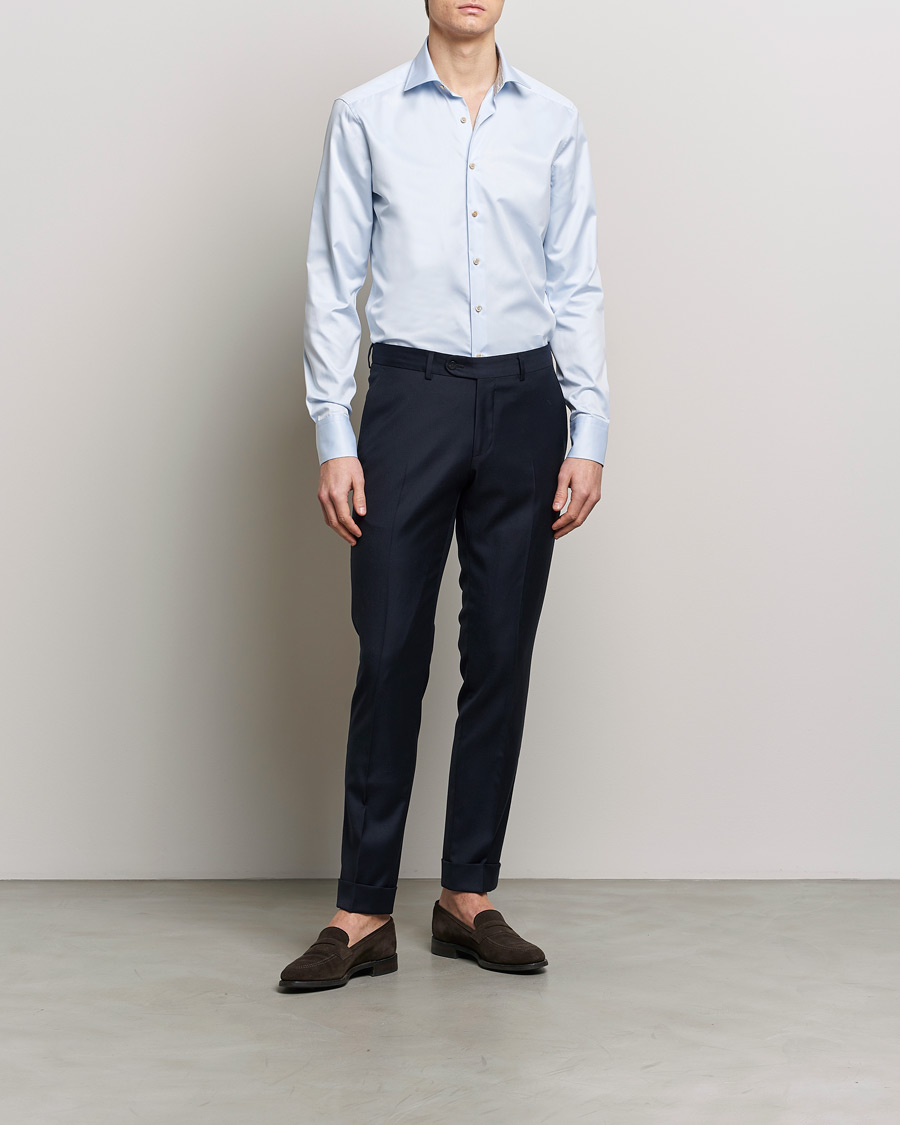 Herre | Wardrobe basics | Stenströms | Slimline Multi Stripe Contrast Cut Away Shirt Light Blue