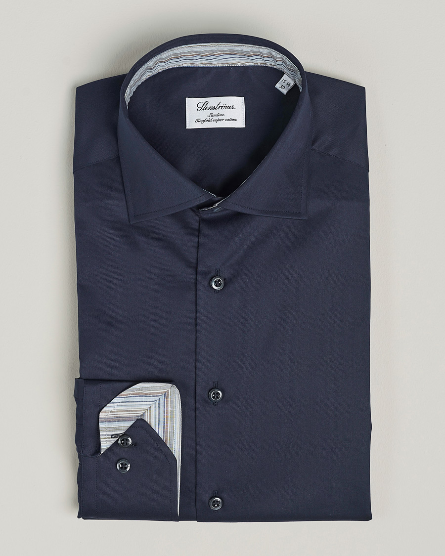 Herre | Skjorter | Stenströms | Slimline Multi Stripe Contrast Cut Away Shirt Navy