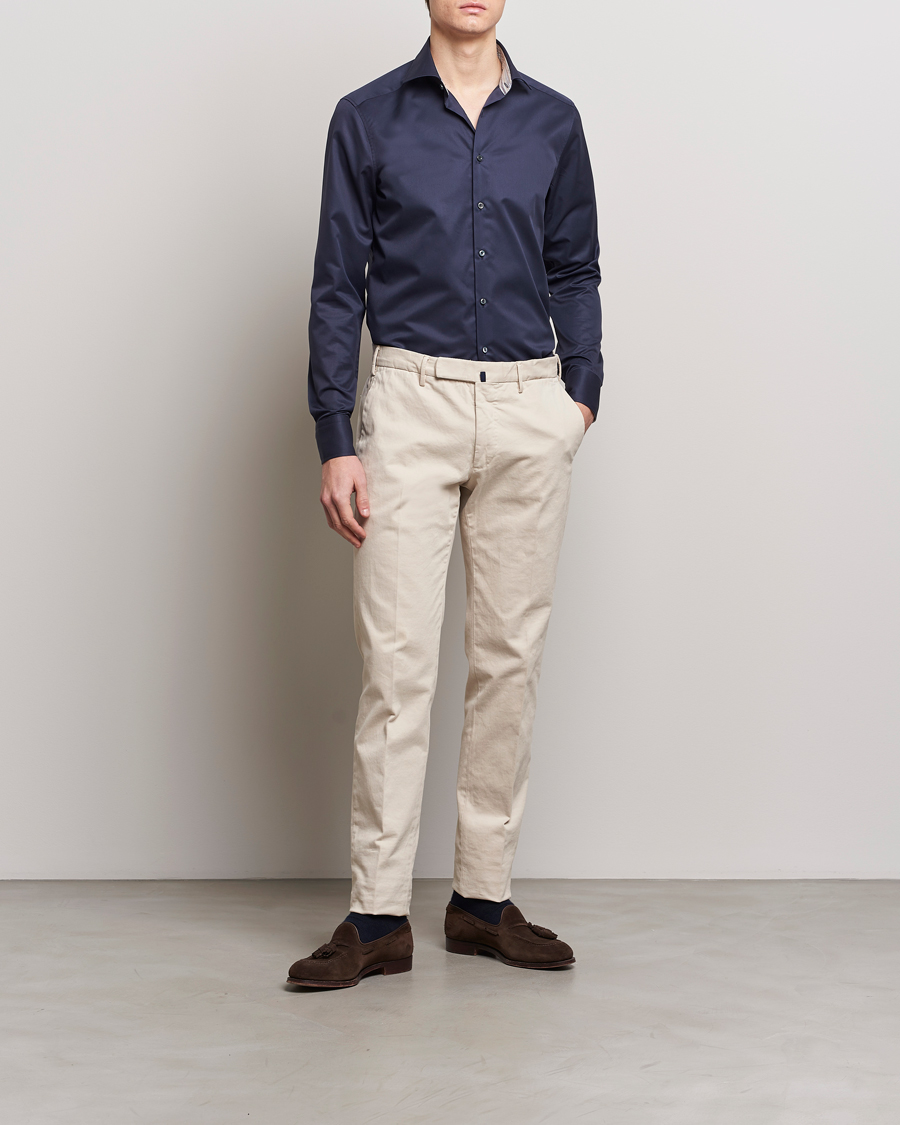 Herre | Skjorter | Stenströms | Slimline Multi Stripe Contrast Cut Away Shirt Navy