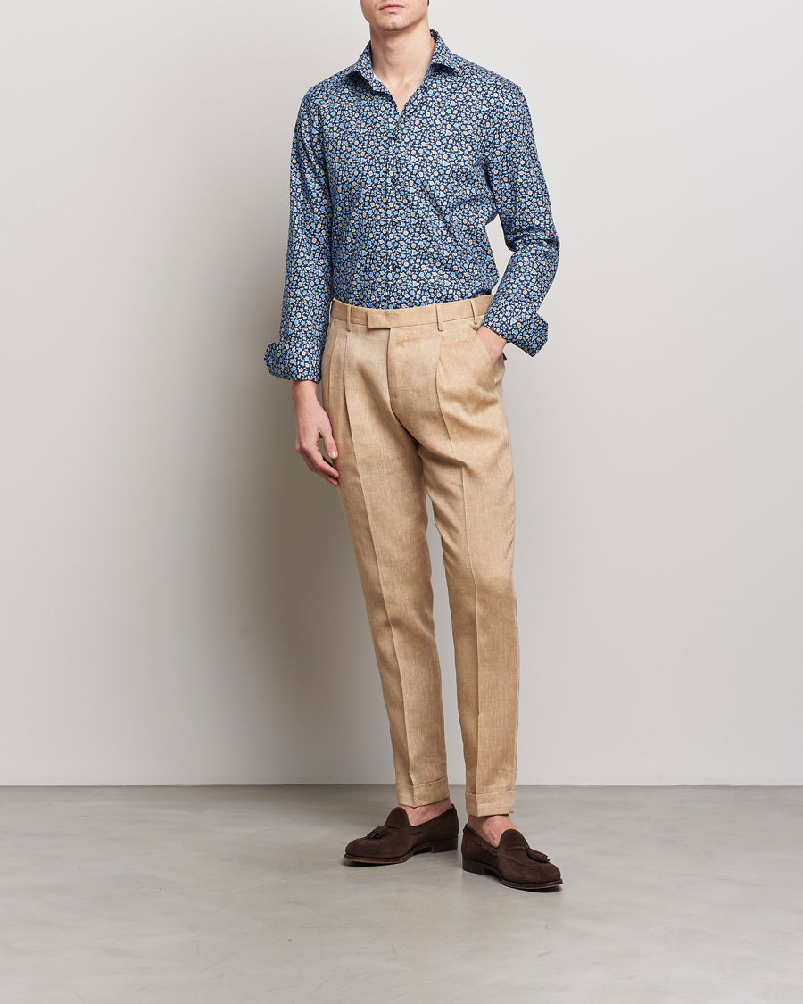 Herre | Skjorter | Stenströms | Slimline Cut Away Printed Flower Shirt Navy