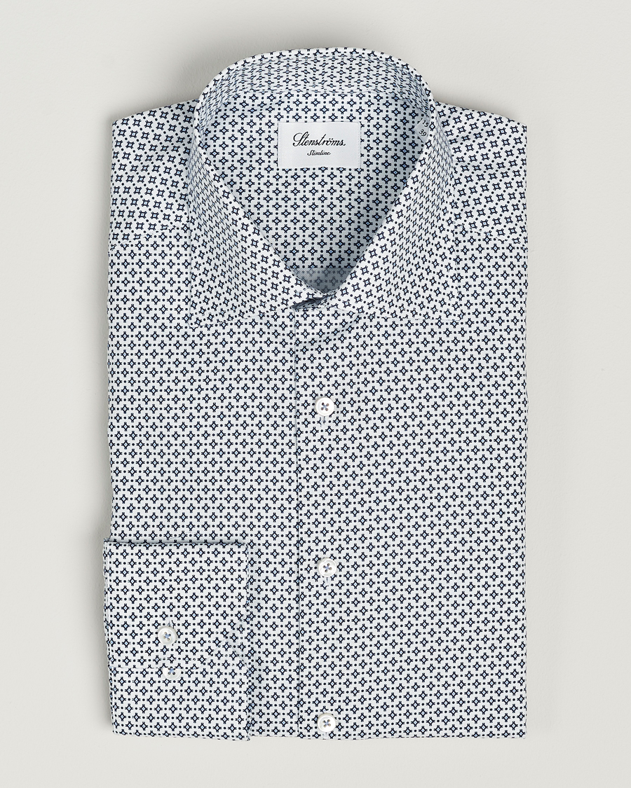 Herre |  | Stenströms | Slimline Cut Away All Over Print Shirt White