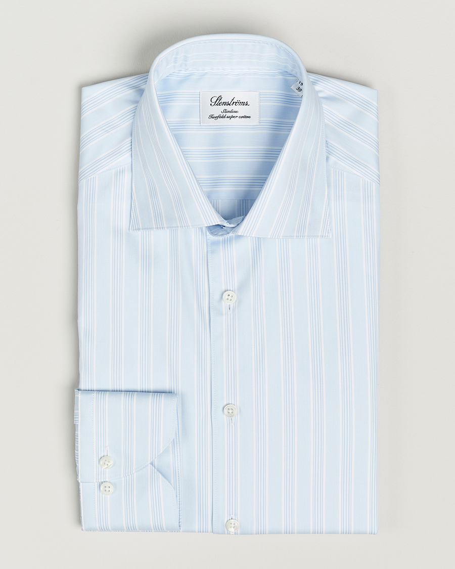 Herre | Skjorter | Stenströms | Slimline Cut Away Multi Stripe Shirt Light Blue