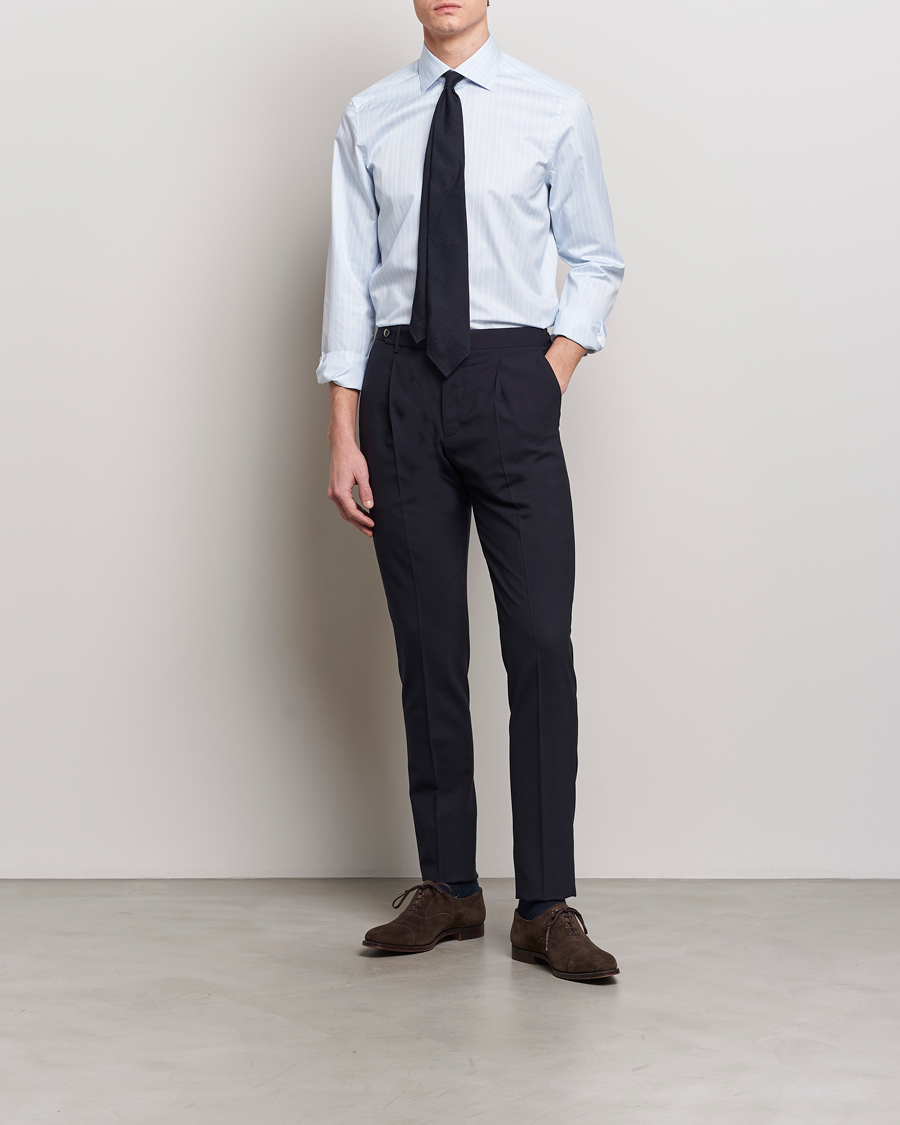 Herre | Skjorter | Stenströms | Slimline Cut Away Multi Stripe Shirt Light Blue