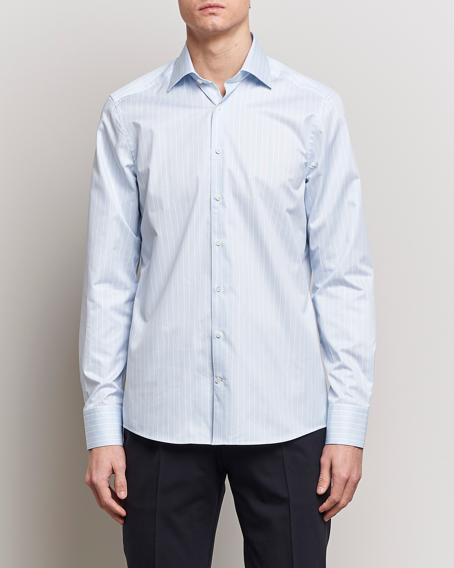 Herre | Skjorter | Stenströms | Slimline Cut Away Multi Stripe Shirt Light Blue