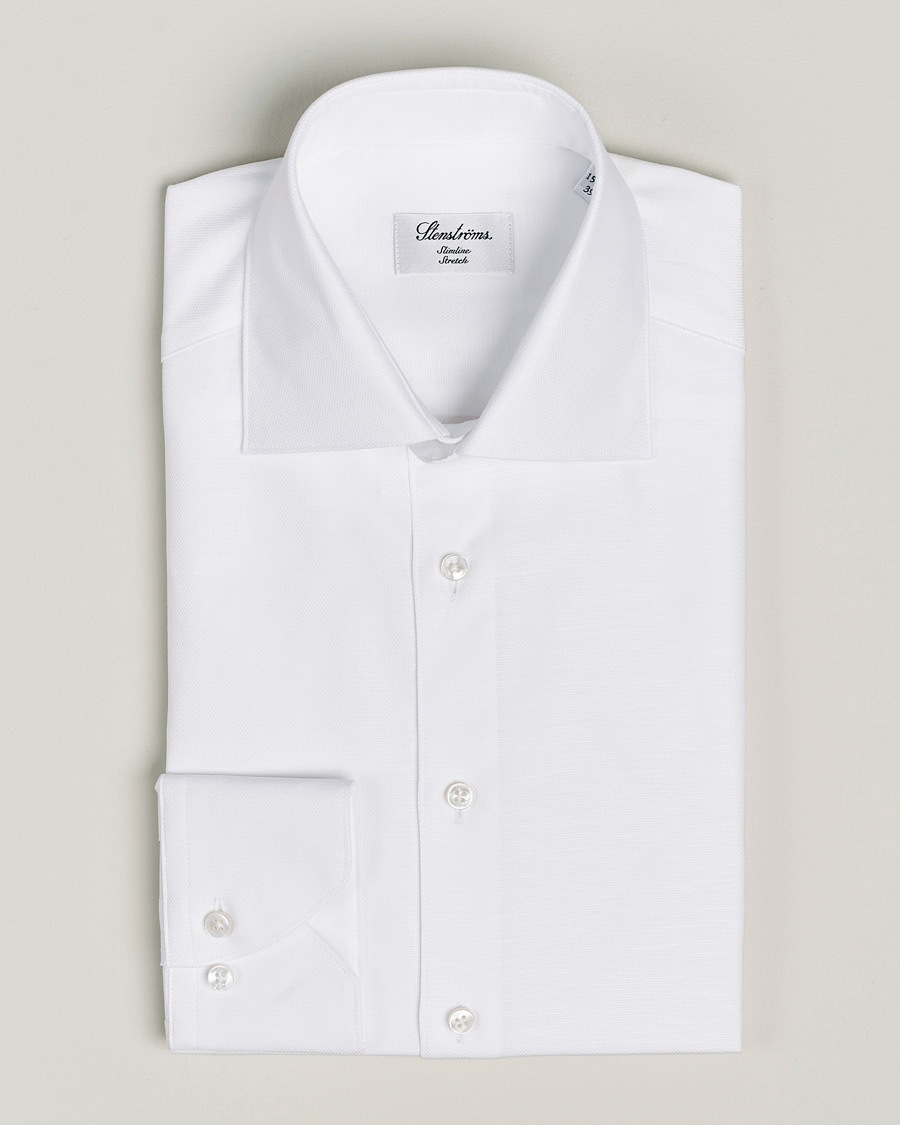 Herre |  | Stenströms | Slimline Cotton/Linen Cut Away Shirt White