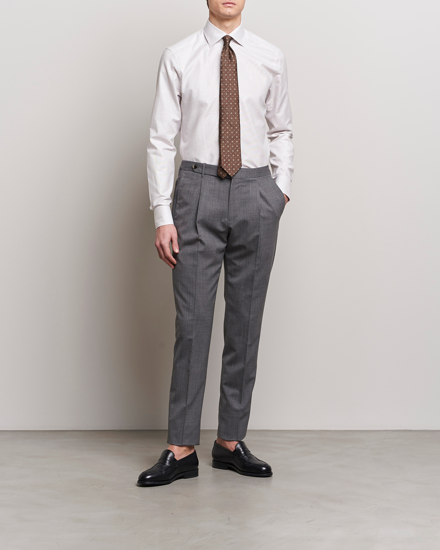 Herre | Afdelinger | Stenströms | Slimline Cotton/Linen Cut Away Shirt Light Brown