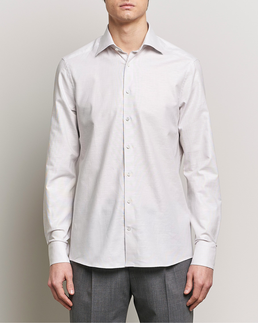 Herre | Formelle | Stenströms | Slimline Cotton/Linen Cut Away Shirt Light Brown