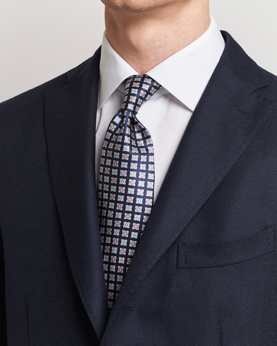 Herre |  | Stenströms | Printed Silk Tie Navy