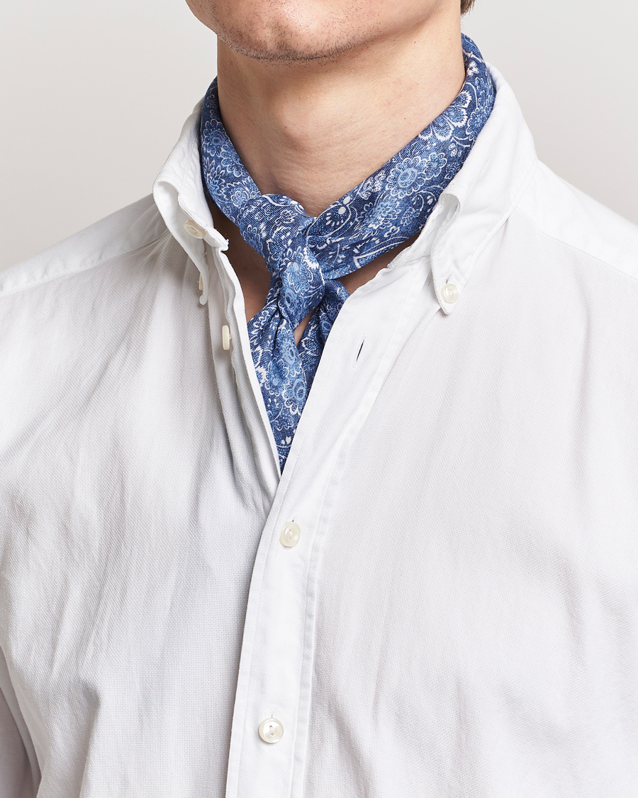 Men |  | Stenströms | Flower Printed Linen Bandana Blue