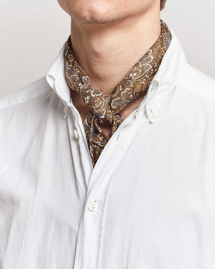 Herre | Afdelinger | Stenströms | Flower Printed Linen Bandana Brown