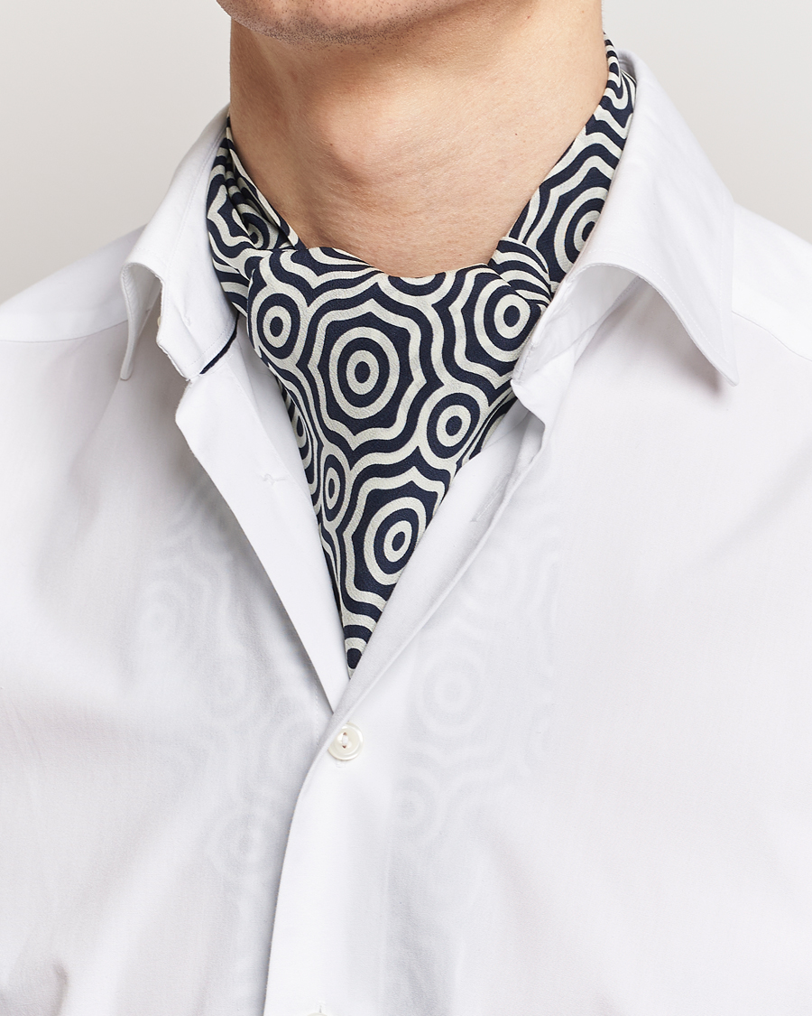 Herre |  | Stenströms | Silk Printed Ascot White/Navy