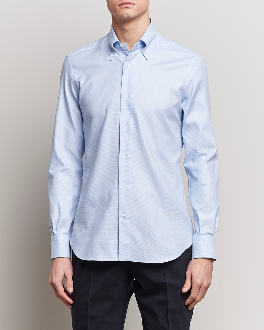 Herr | Kläder | Mazzarelli | Soft Cotton Texture Button Down Shirt Light Blue