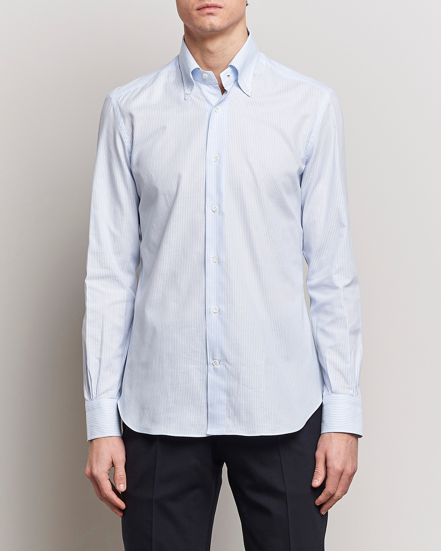Herre | Casual | Mazzarelli | Soft Oxford Button Down Shirt Light Blue Stripe