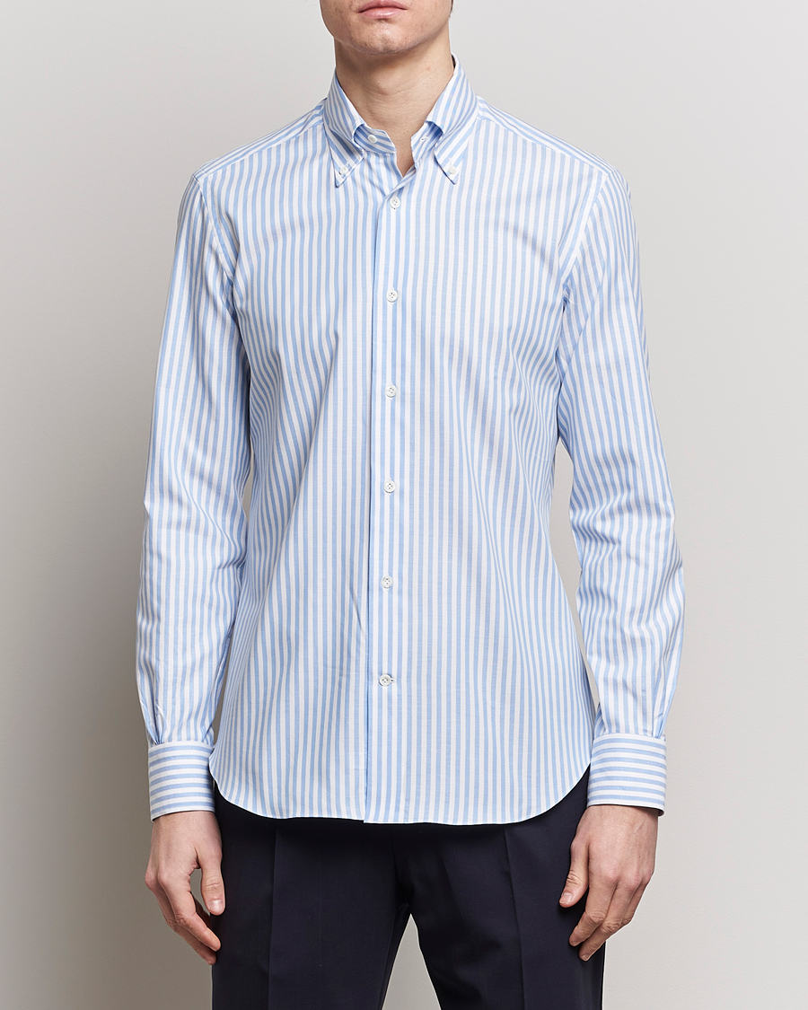 Herre | Mazzarelli | Mazzarelli | Soft Oxford Button Down Shirt Blue Stripe