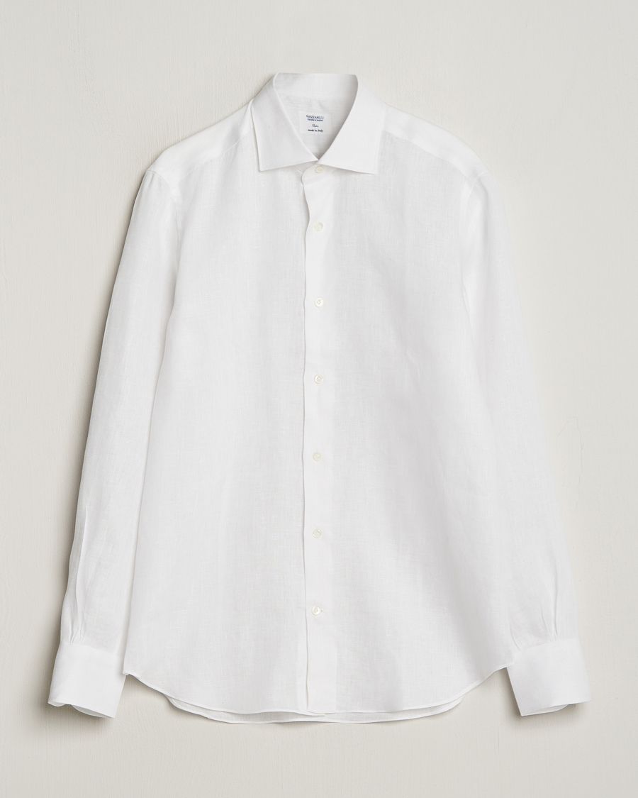 Herre |  | Mazzarelli | Soft Linen Cut Away Shirt White