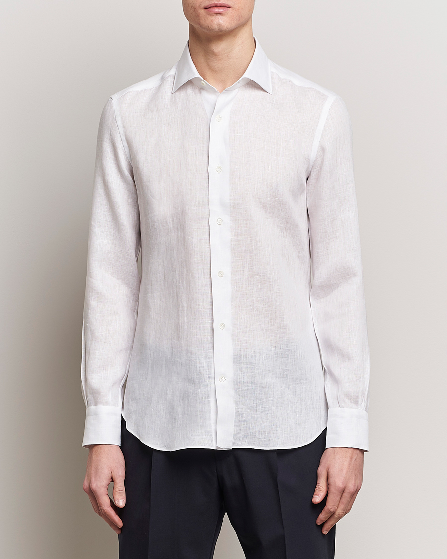 Herr |  | Mazzarelli | Soft Linen Cut Away Shirt White