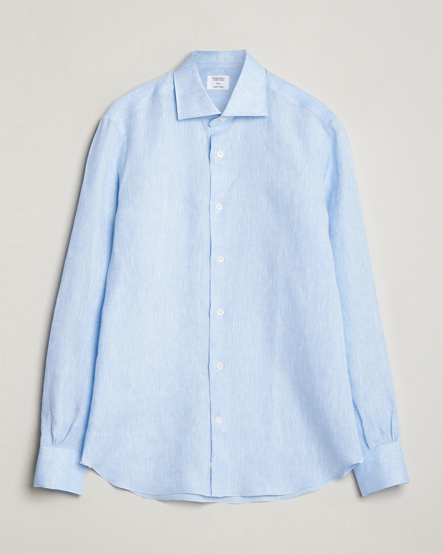 Herre | Skjorter | Mazzarelli | Soft Linen Cut Away Shirt Light Blue