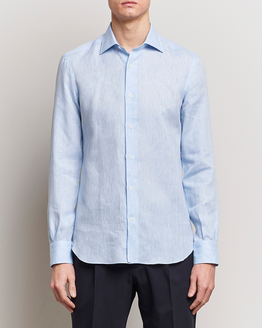 Herre | Casual | Mazzarelli | Soft Linen Cut Away Shirt Light Blue