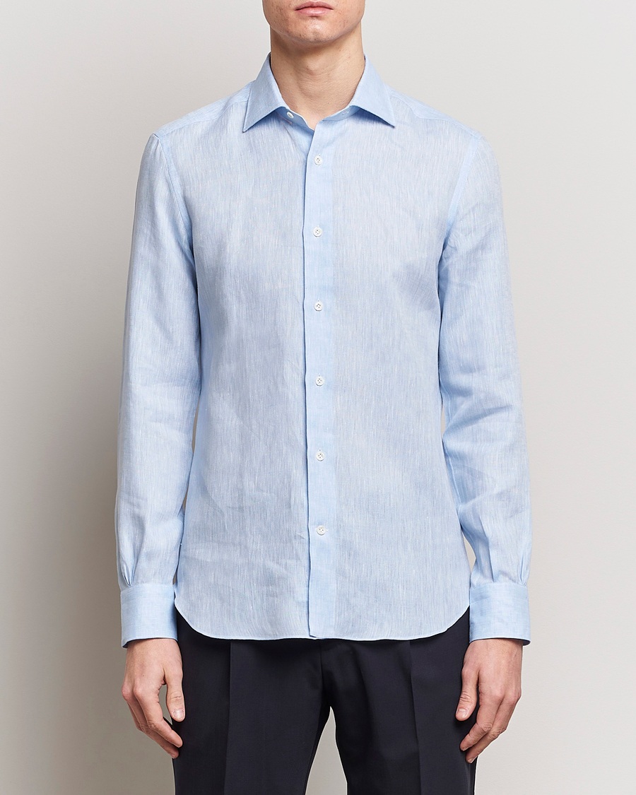 Herre | Hørskjorter | Mazzarelli | Soft Linen Cut Away Shirt Light Blue