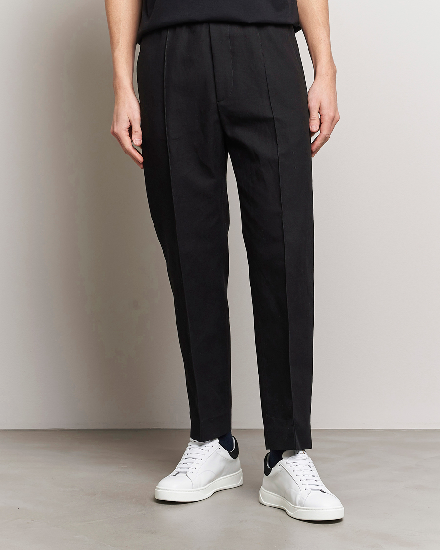 Herre | Drawstringbukser | Lanvin | Cotton/Linen Drawstring Trousers Black