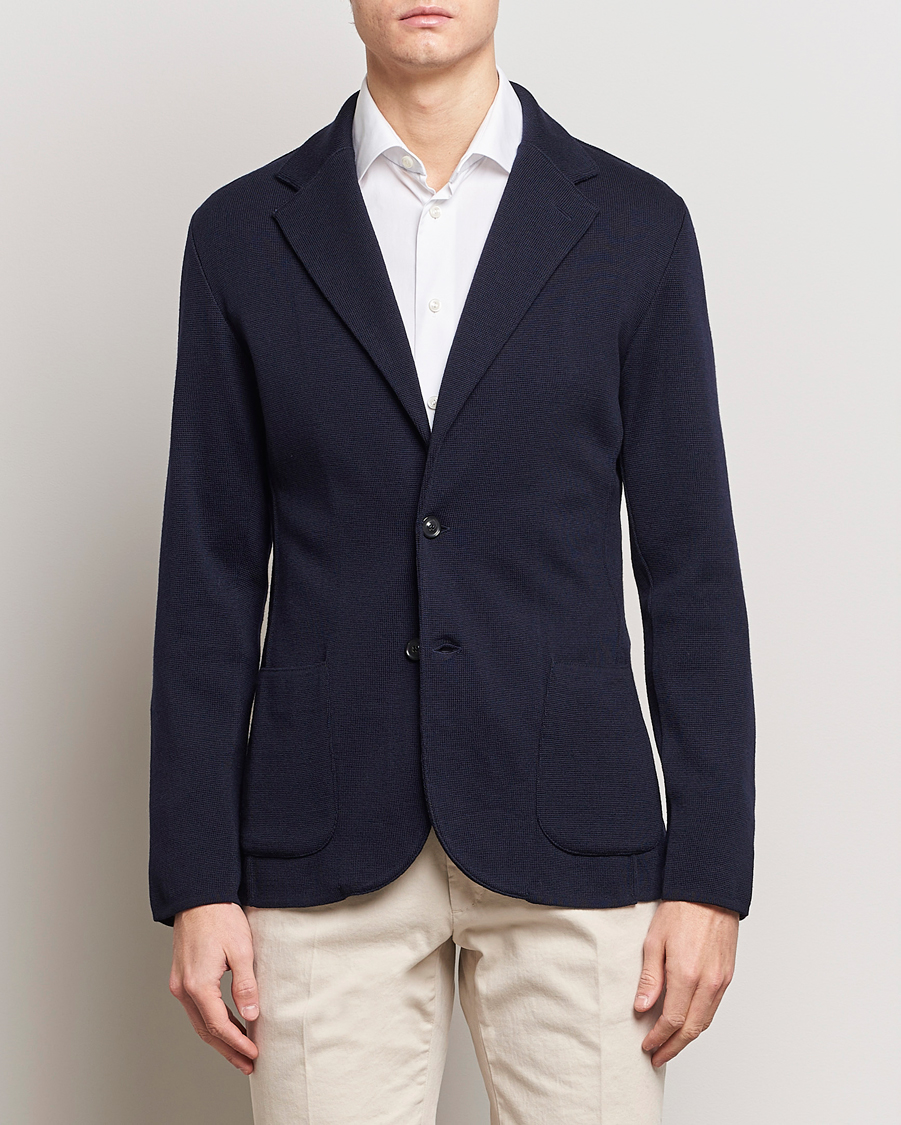 Herre | Tøj | Lardini | Knitted Wool Blazer Navy