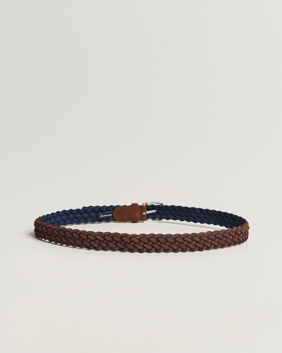 Herre | Italian Department | Anderson's | Woven Suede Mix Belt 3 cm Brown/Blue