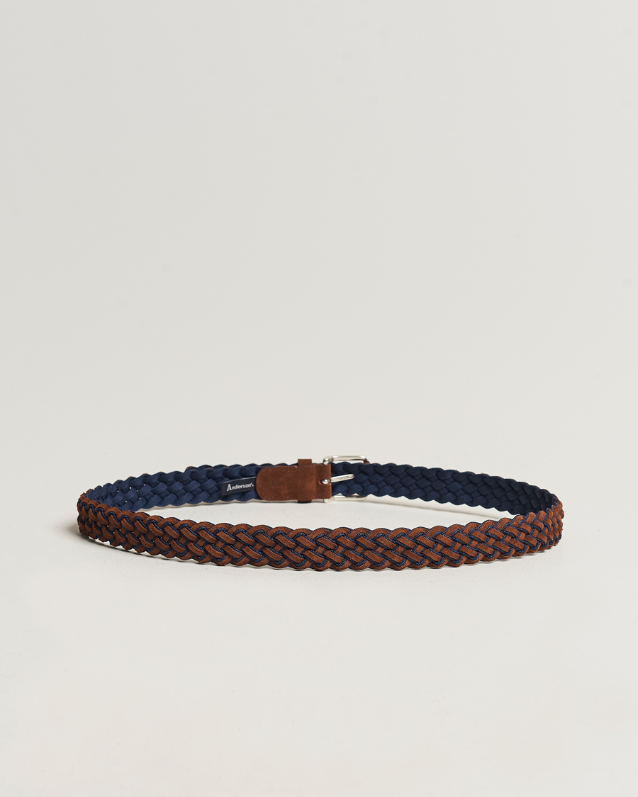 Herre | Flettede bælter | Anderson's | Woven Suede Mix Belt 3 cm Brown/Blue